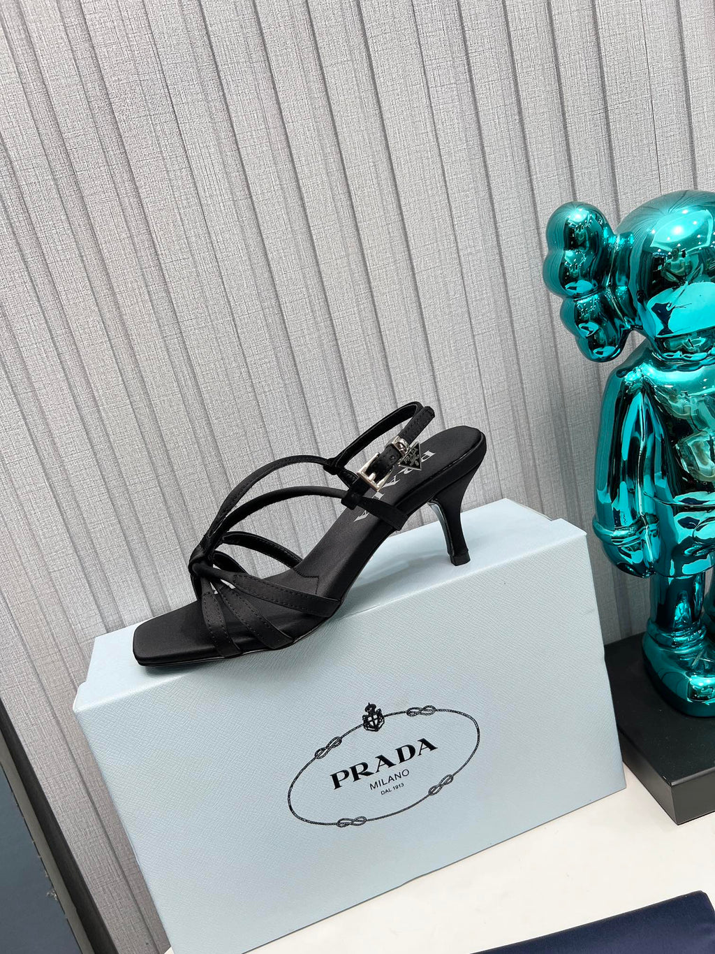 PRADA 26S STRAPPY SANDALS STILETTO HEEL 60MM IN BLACK SATIN