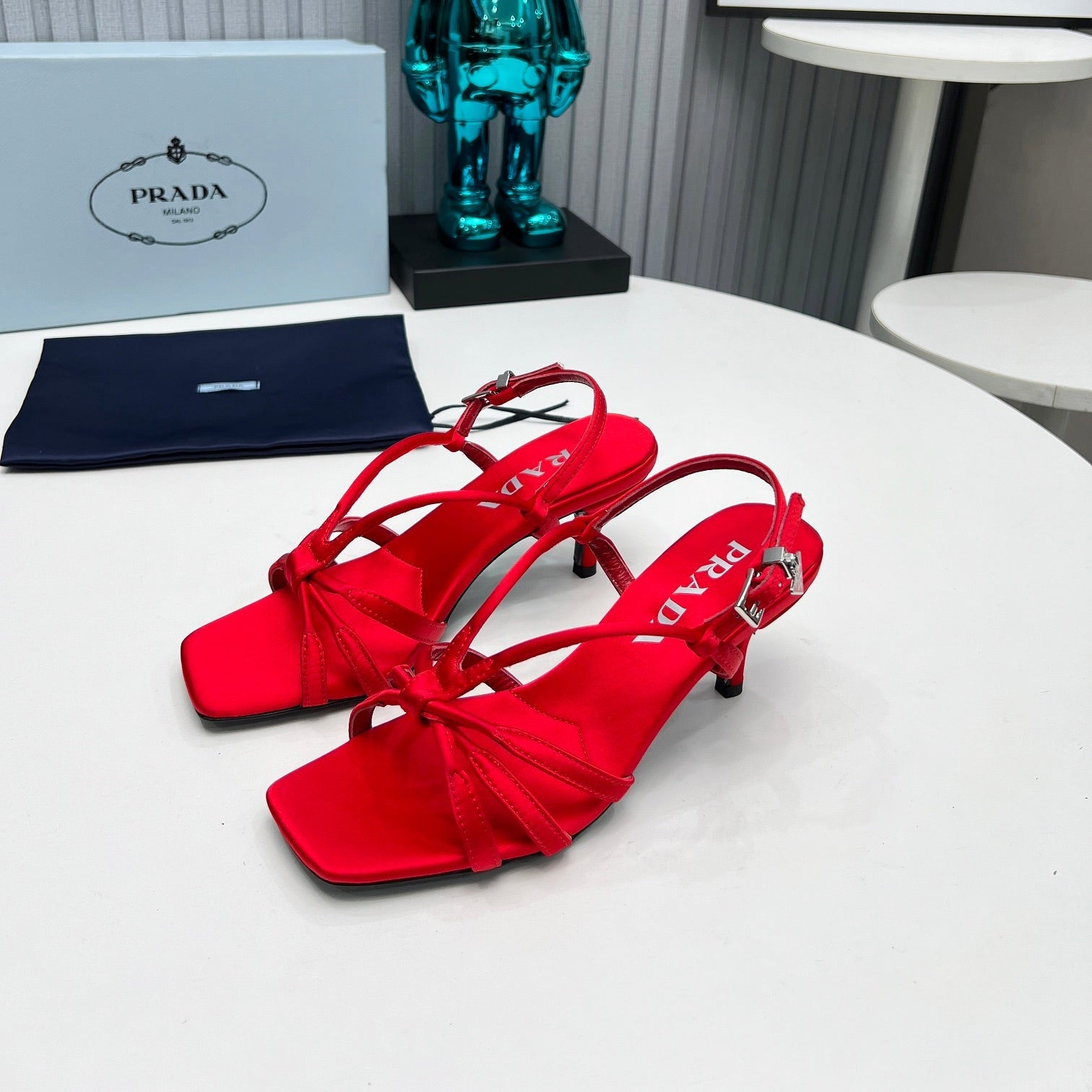 PRADA 26S STRAPPY SANDALS STILETTO HEEL 60MM IN DARK RED SATIN
