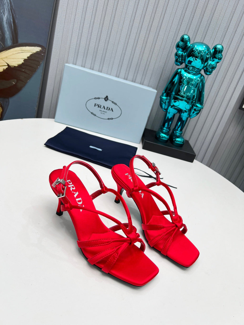 PRADA 26S STRAPPY SANDALS STILETTO HEEL 60MM IN DARK RED SATIN