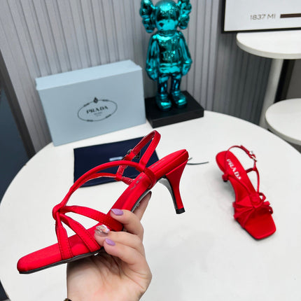 PRADA 26S STRAPPY SANDALS STILETTO HEEL 60MM IN DARK RED SATIN
