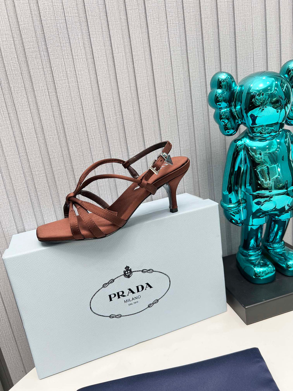 PRADA 26S STRAPPY SANDALS STILETTO HEEL 60MM IN DARK BROWN SATIN