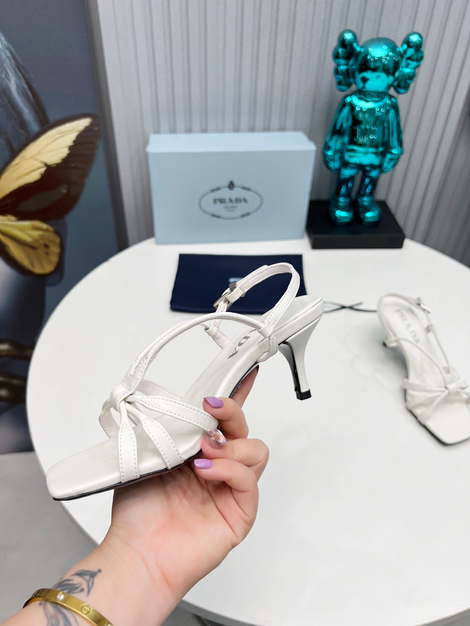 PRADA 26S STRAPPY SANDALS STILETTO HEEL 60MM IN WHITE CALFSKIN