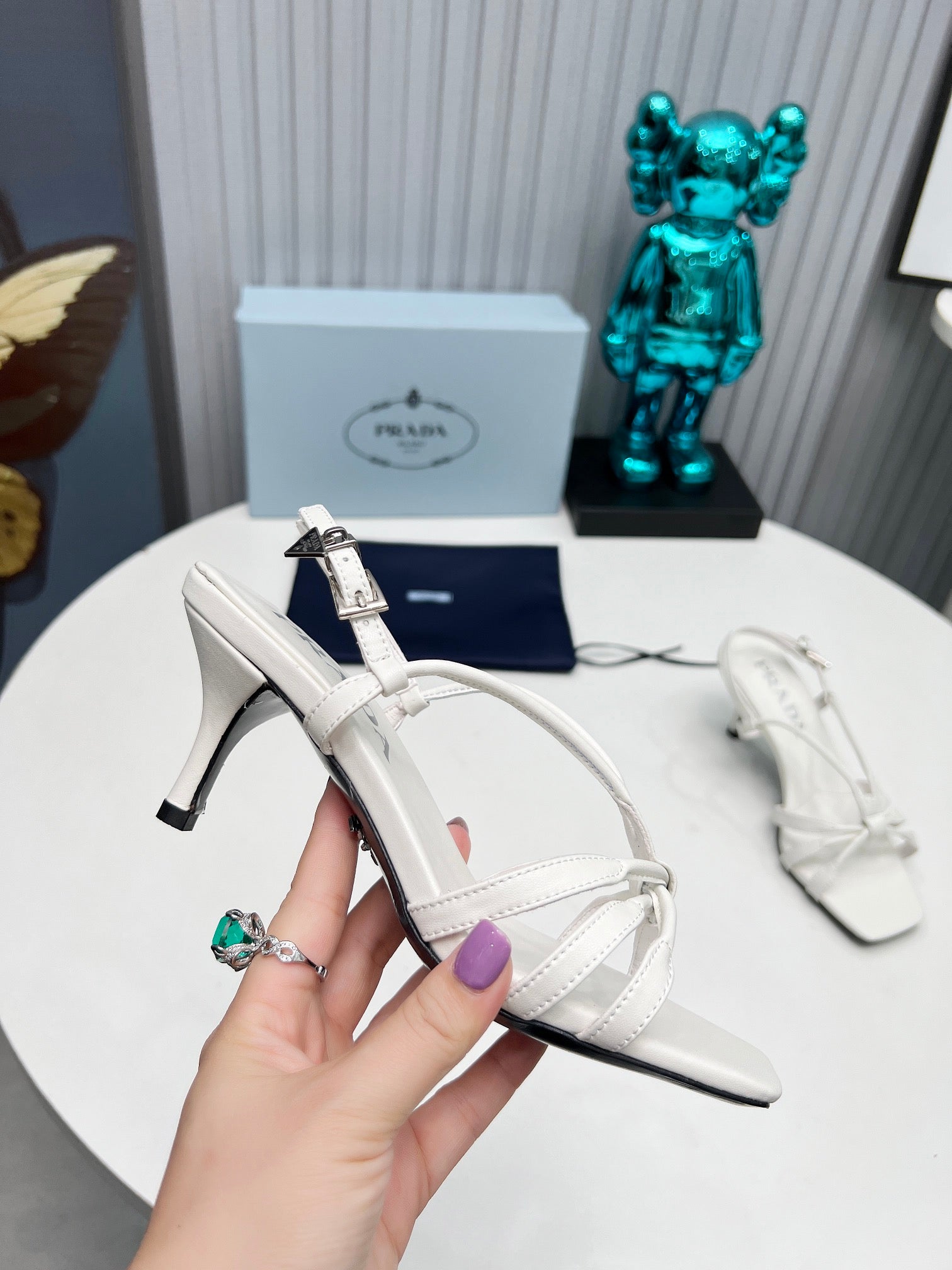 PRADA 26S STRAPPY SANDALS STILETTO HEEL 60MM IN WHITE CALFSKIN