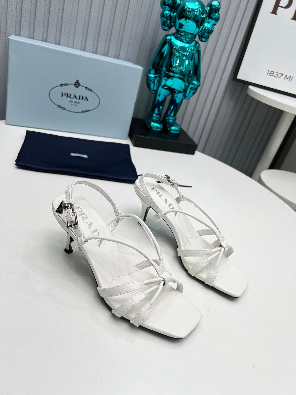 PRADA 26S STRAPPY SANDALS STILETTO HEEL 60MM IN WHITE CALFSKIN