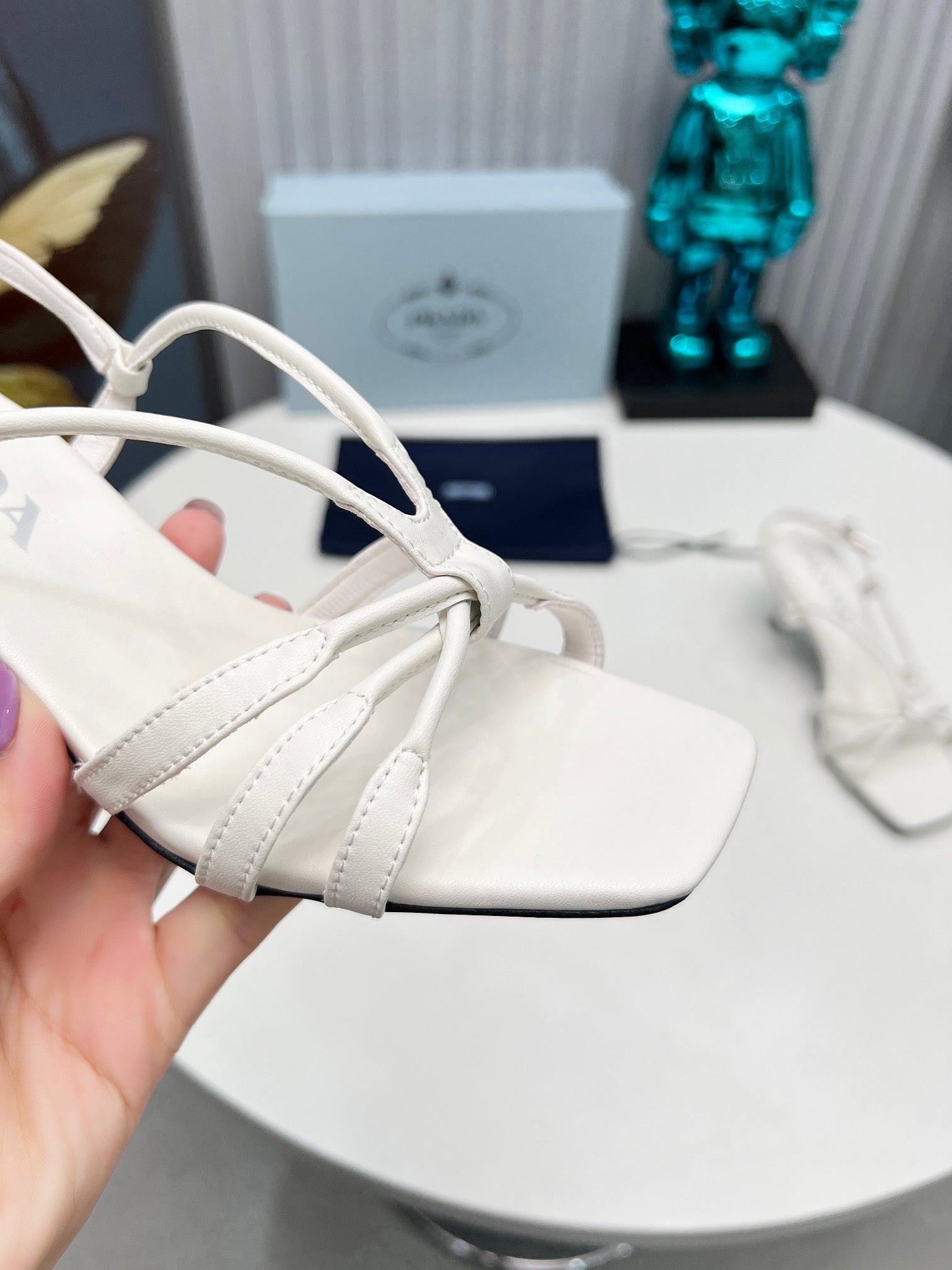 PRADA 26S STRAPPY SANDALS STILETTO HEEL 60MM IN WHITE CALFSKIN
