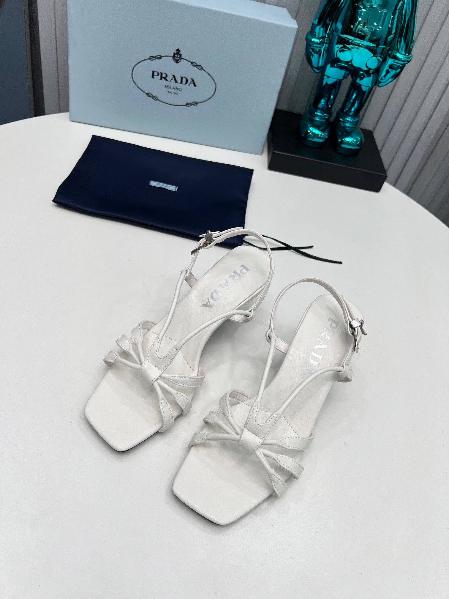 PRADA 26S STRAPPY SANDALS STILETTO HEEL 60MM IN WHITE CALFSKIN
