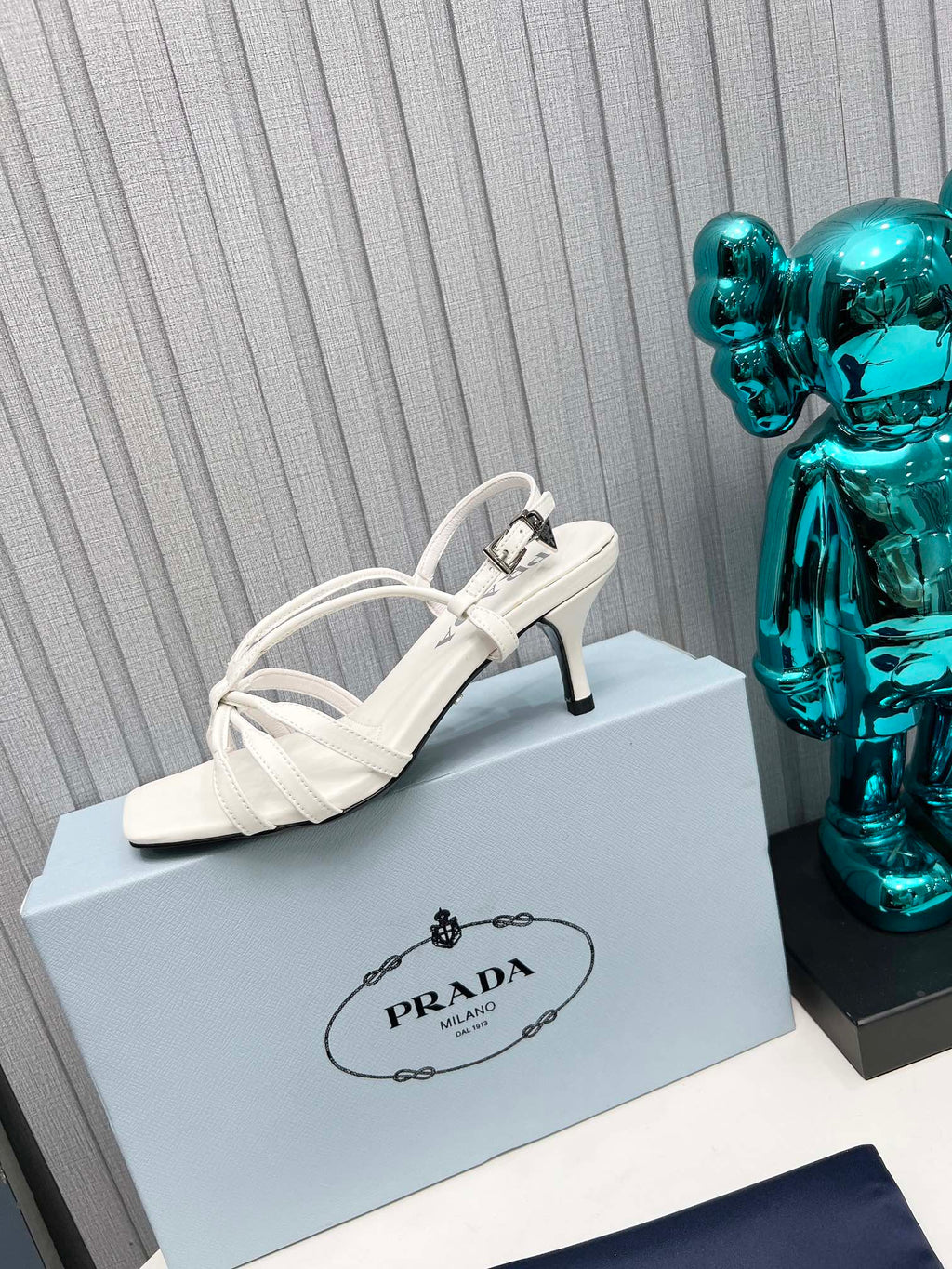 PRADA 26S STRAPPY SANDALS STILETTO HEEL 60MM IN WHITE CALFSKIN