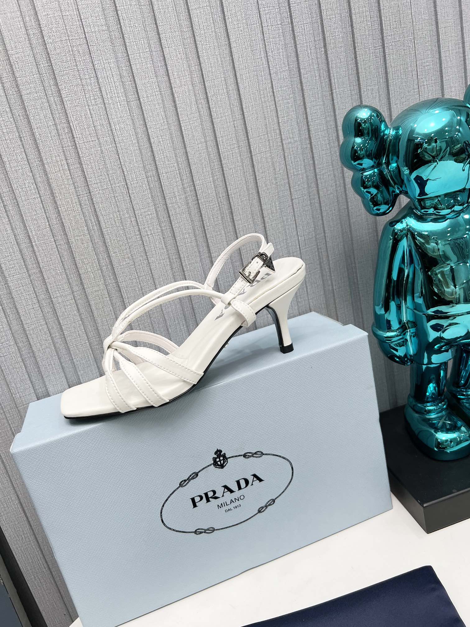PRADA 26S STRAPPY SANDALS STILETTO HEEL 60MM IN WHITE CALFSKIN
