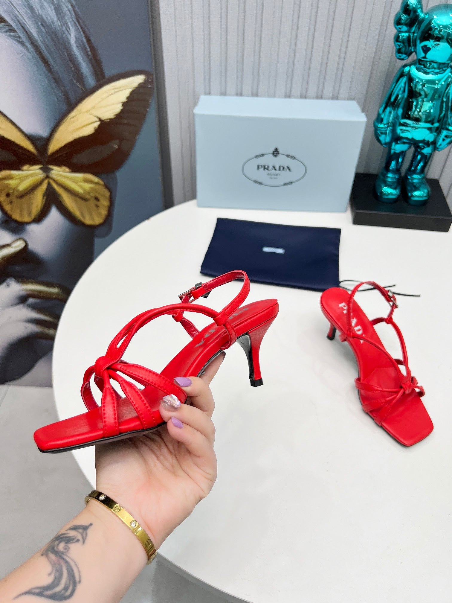 PRADA 26S STRAPPY SANDALS STILETTO HEEL 60MM IN DARK RED CALFSKIN