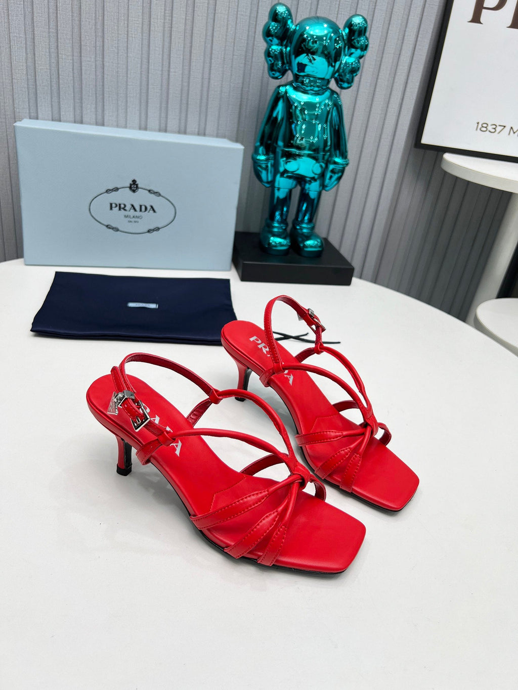 PRADA 26S STRAPPY SANDALS STILETTO HEEL 60MM IN DARK RED CALFSKIN