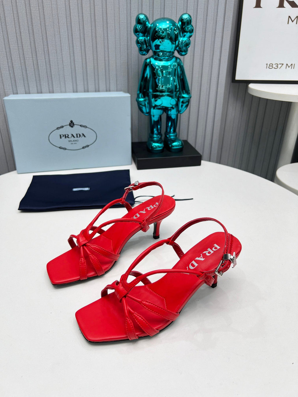 PRADA 26S STRAPPY SANDALS STILETTO HEEL 60MM IN DARK RED CALFSKIN