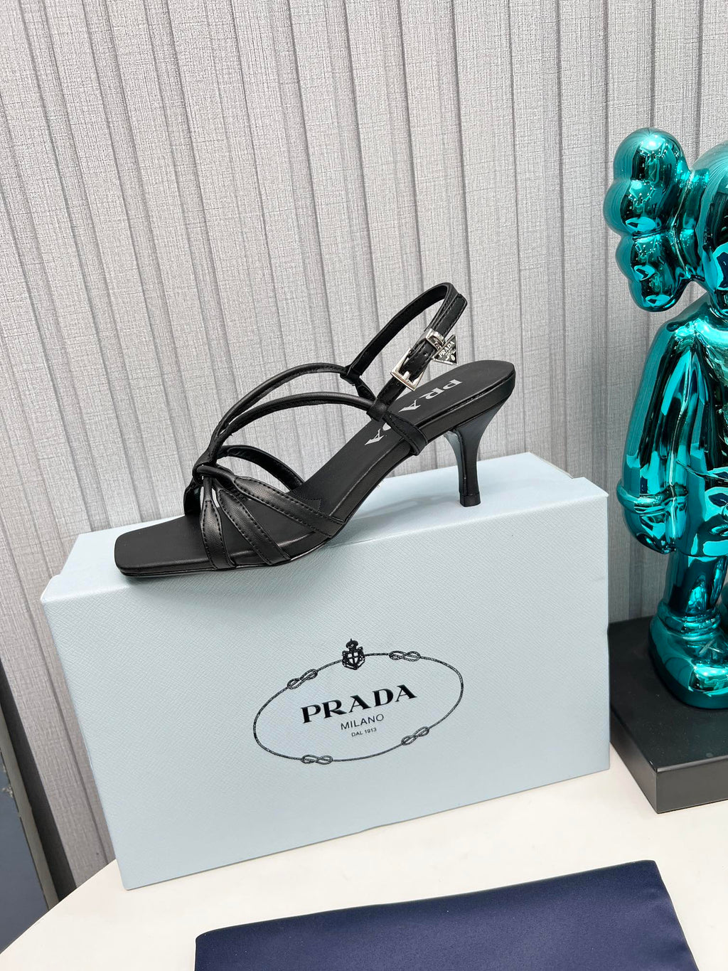 PRADA 26S STRAPPY SANDALS STILETTO HEEL 60MM IN BLACK CALFSKIN