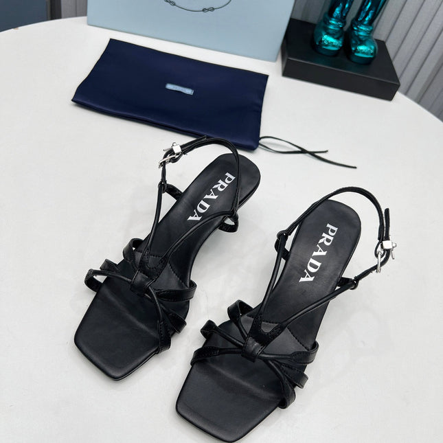 PRADA 26S STRAPPY SANDALS STILETTO HEEL 60MM IN BLACK CALFSKIN