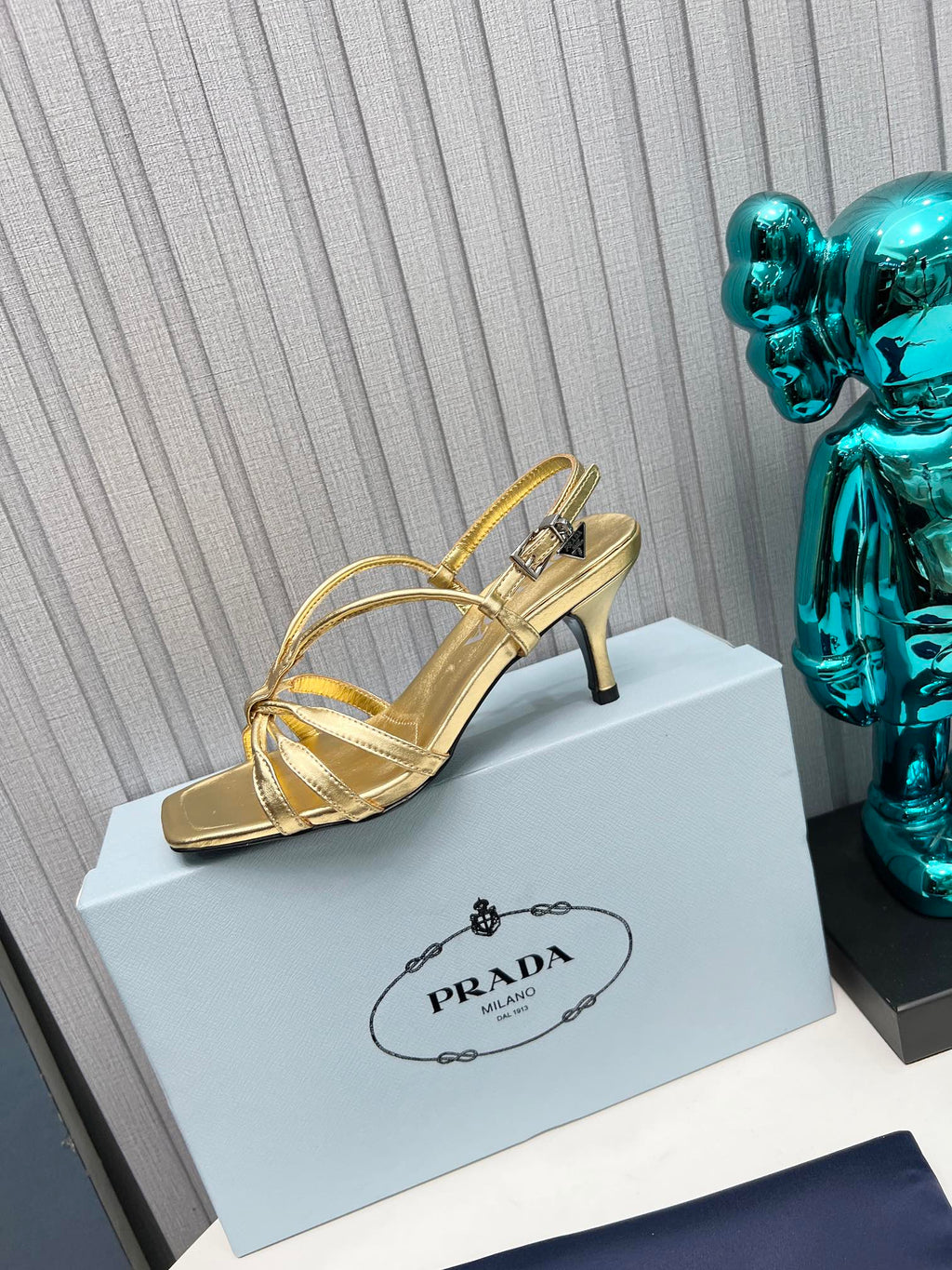 PRADA 26S STRAPPY SANDALS STILETTO HEEL 60MM IN GOLD CALFSKIN