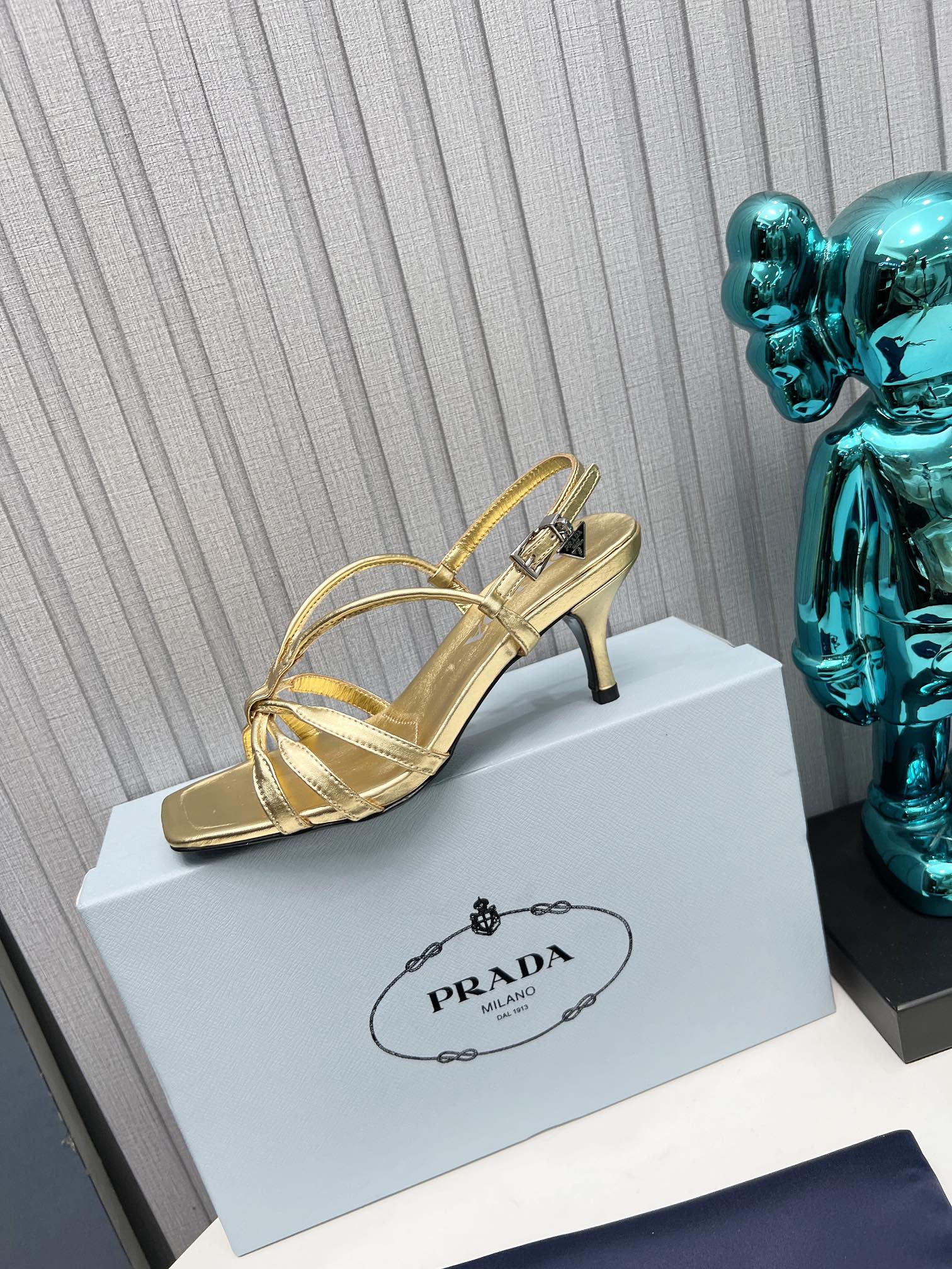 PRADA 26S STRAPPY SANDALS STILETTO HEEL 60MM IN GOLD CALFSKIN