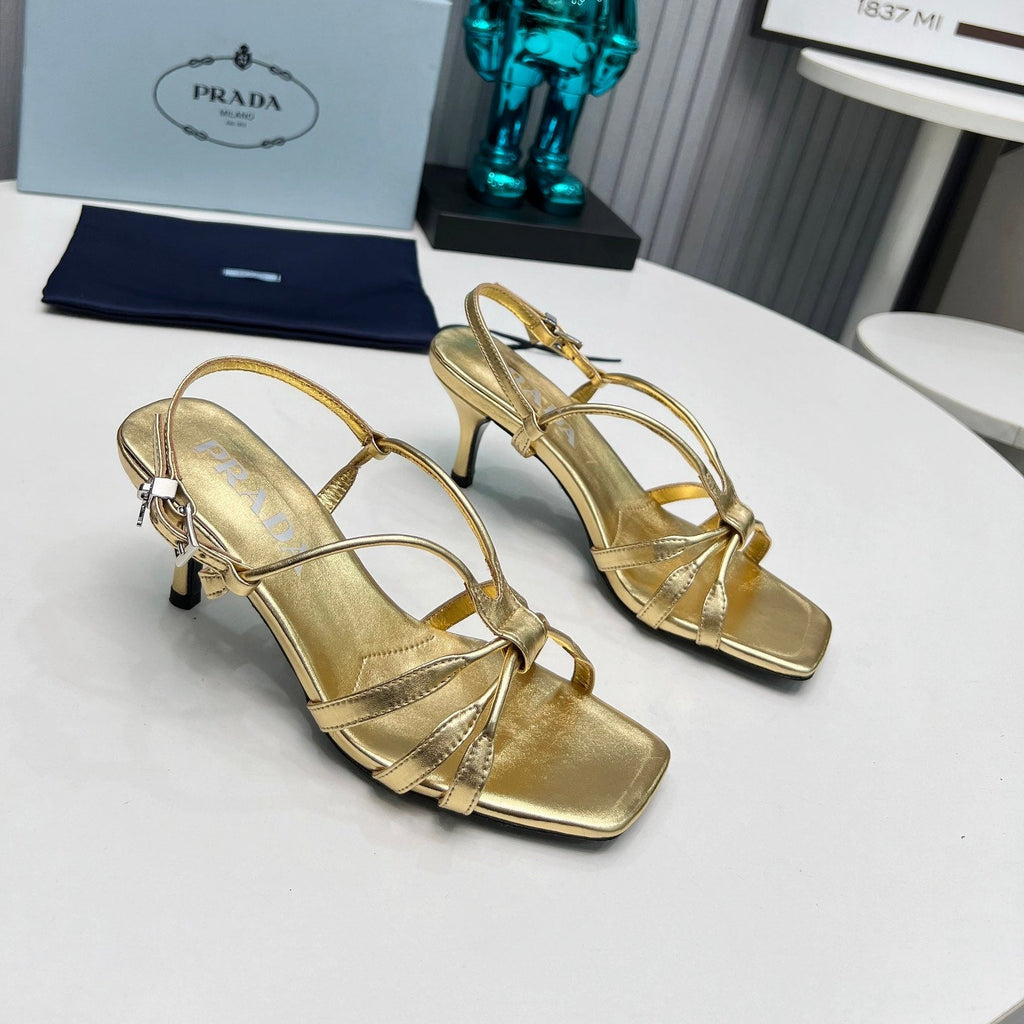 PRADA 26S STRAPPY SANDALS STILETTO HEEL 60MM IN GOLD CALFSKIN