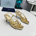PRADA 26S STRAPPY SANDALS STILETTO HEEL 60MM IN GOLD CALFSKIN