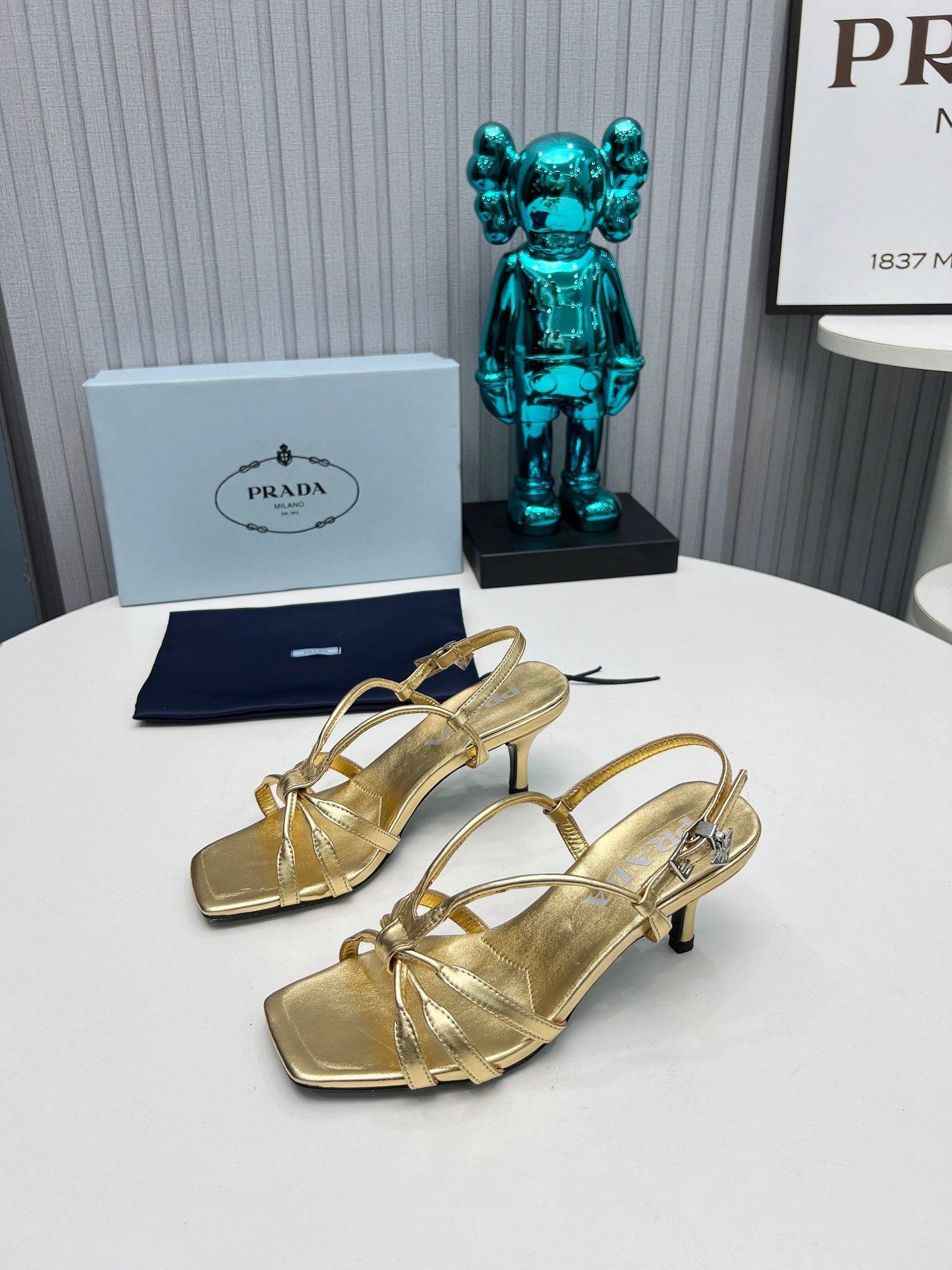PRADA 26S STRAPPY SANDALS STILETTO HEEL 60MM IN GOLD CALFSKIN