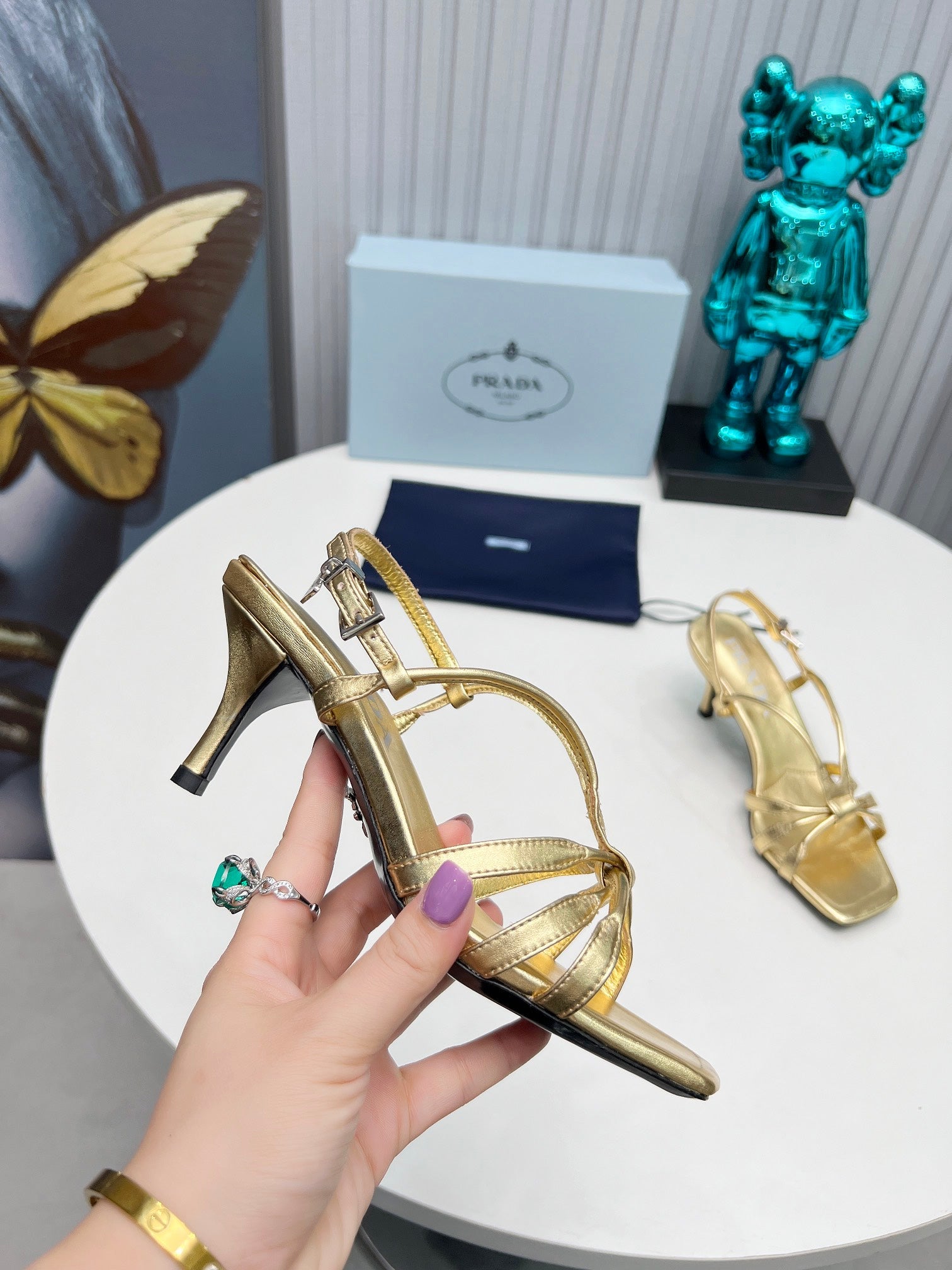 PRADA 26S STRAPPY SANDALS STILETTO HEEL 60MM IN GOLD CALFSKIN