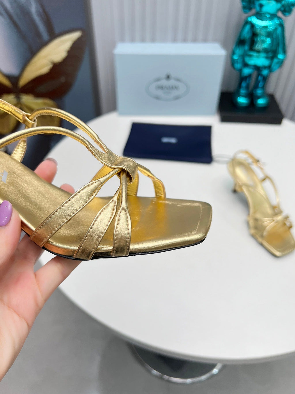 PRADA 26S STRAPPY SANDALS STILETTO HEEL 60MM IN GOLD CALFSKIN