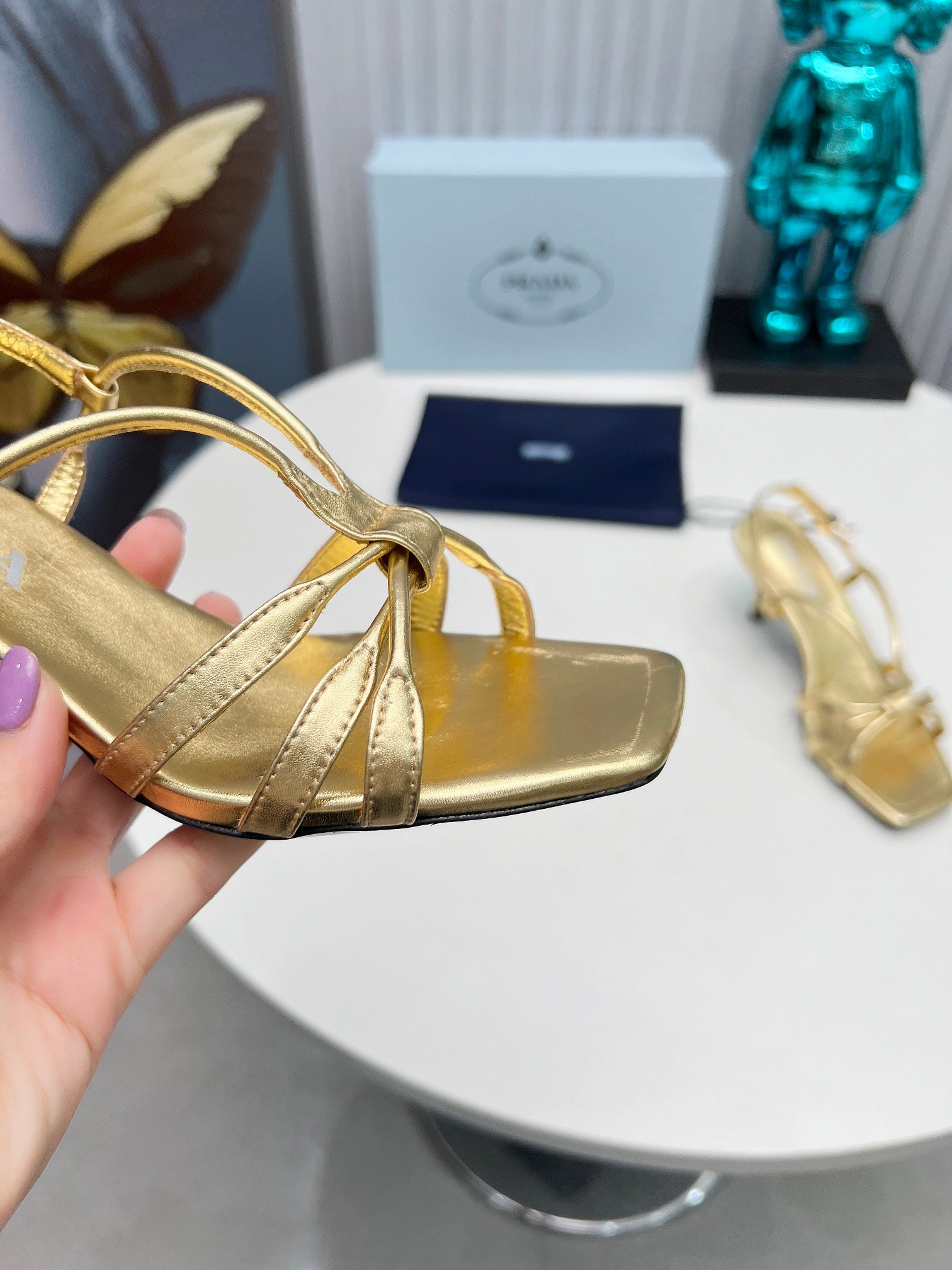 PRADA 26S STRAPPY SANDALS STILETTO HEEL 60MM IN GOLD CALFSKIN
