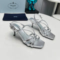 PRADA 26S STRAPPY SANDALS STILETTO HEEL 60MM IN SILVER CALFSKIN