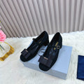 PRADA 26S T-STRAP MARY JANE PUMPS 40MM IN BLACK SUEDE WITH BOW