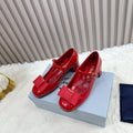 PRADA 26S T-STRAP MARY JANE PUMPS 40MM IN RED PATENT CALFSKIN WITH BOW