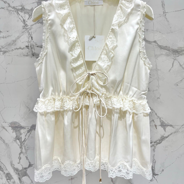 CHLOE 26S LACE TRIM SILK CAMISOLE TOP STYLE 34