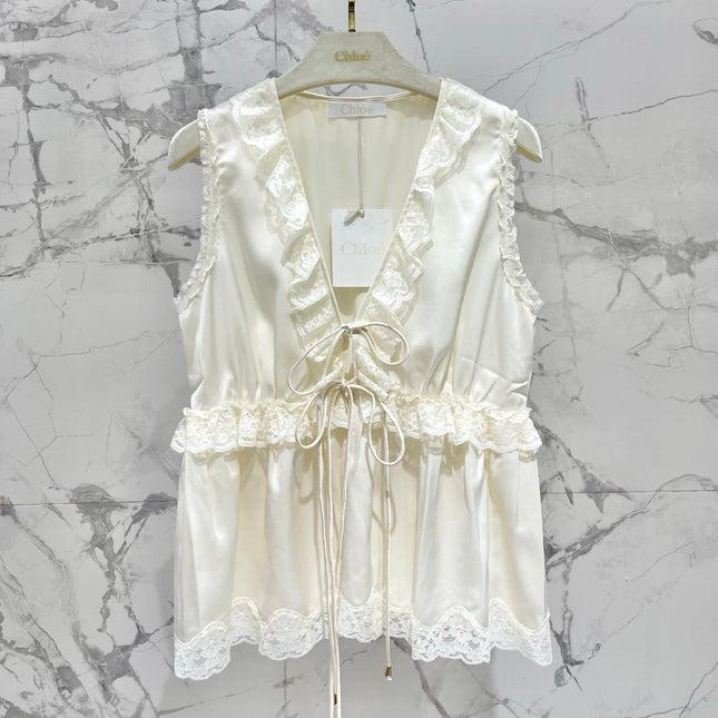 CHLOE 26S LACE TRIM SILK CAMISOLE TOP STYLE 34