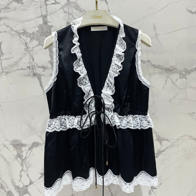 CHLOE 26S LACE TRIM SILK CAMISOLE TOP STYLE 35