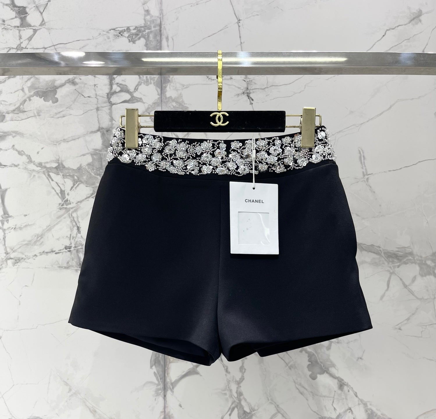CHANEL 26S BEADED BODYCON SHORTS STYLE 1113