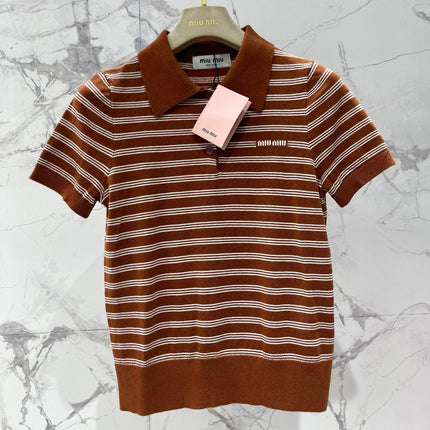 MIUMIU 26S SHORT-SLEEVE KNIT POLO SHIRT 1393