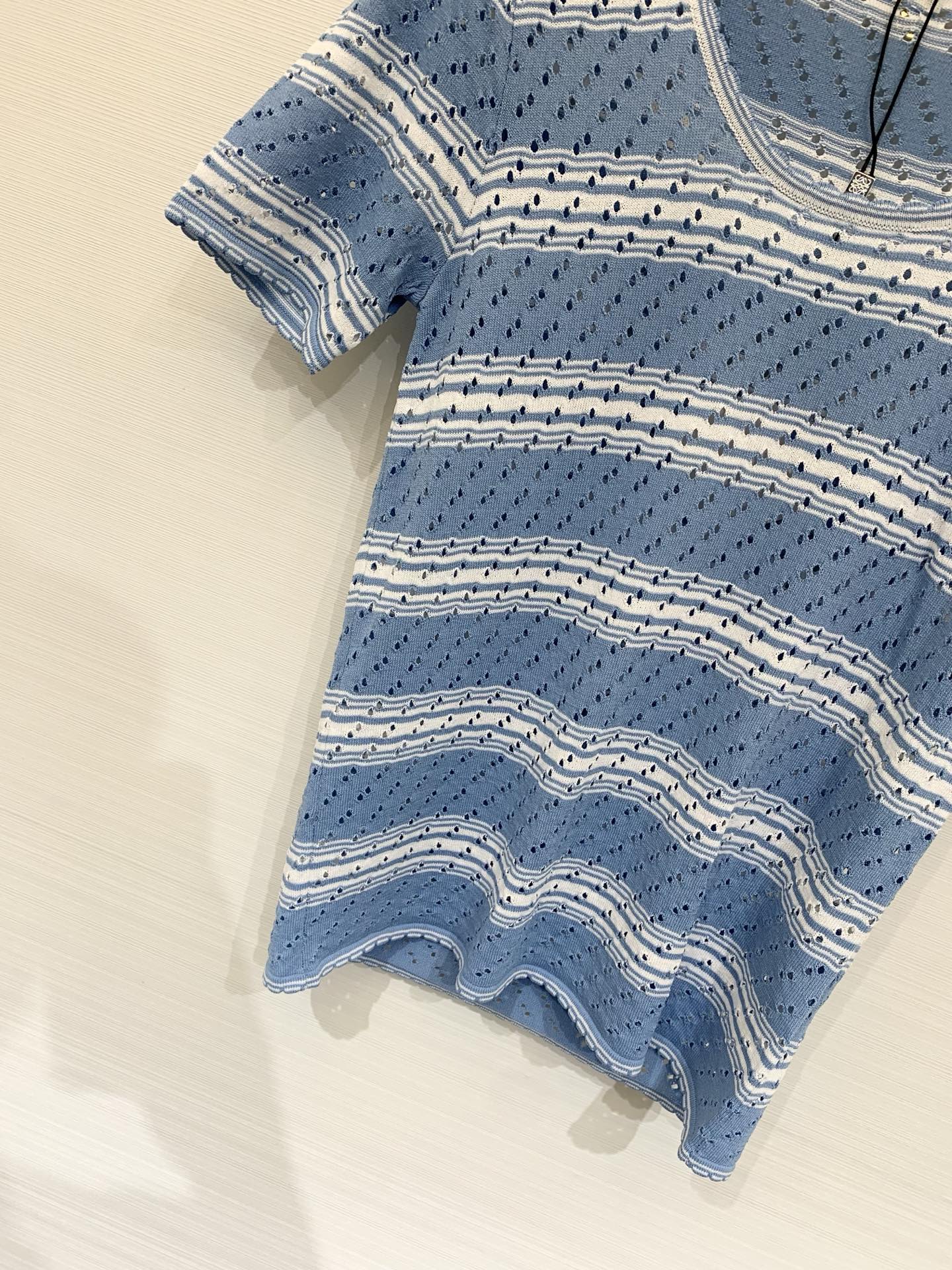 LOEWE 26S SHORT SLEEVE STRIPED KNIT TOP 524