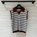 MONCLER 26S SLEEVELESS STRIPED KNIT POLO TOP 670