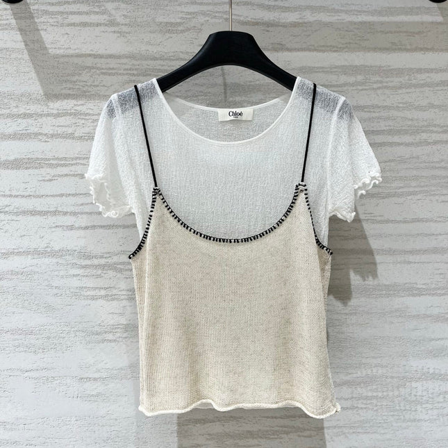 CHLOE 26S SHORT SLEEVE TWO-PIECE KNIT TOP STYLE 10