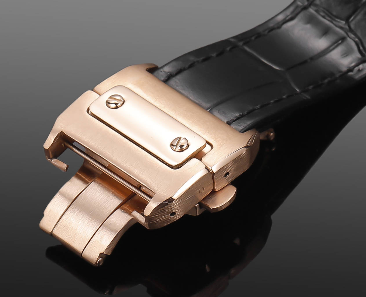 CARTIER SANTOS CHRONOGRAPH WATCH ROSE GOLD CASE WITH BLACK LEATHER STRAP
