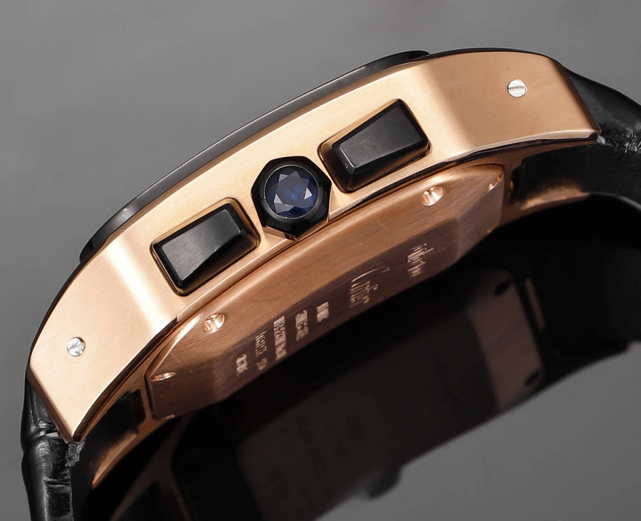 CARTIER SANTOS CHRONOGRAPH WATCH ROSE GOLD CASE WITH BLACK LEATHER STRAP