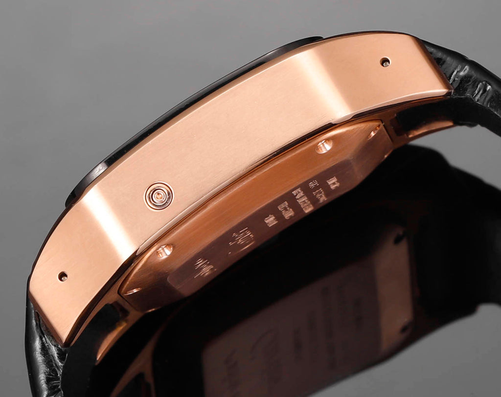 CARTIER SANTOS CHRONOGRAPH WATCH ROSE GOLD CASE WITH BLACK LEATHER STRAP