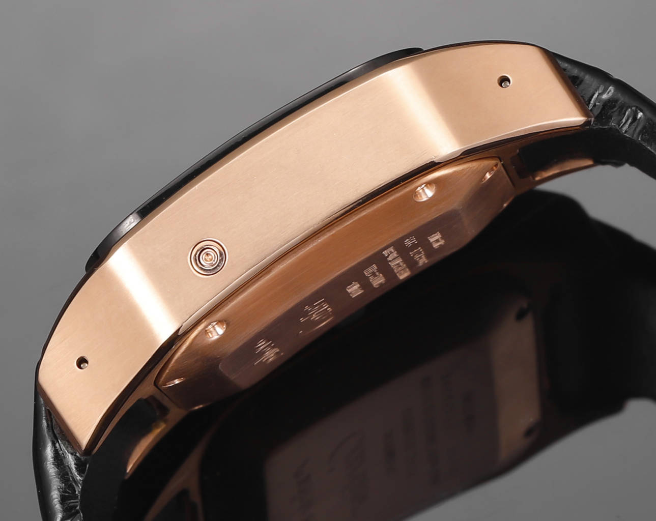 CARTIER SANTOS CHRONOGRAPH WATCH ROSE GOLD CASE WITH BLACK LEATHER STRAP