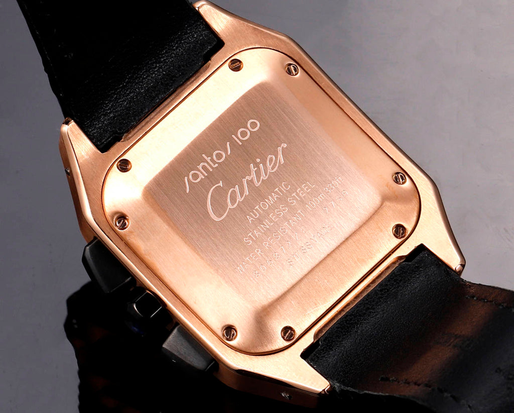 CARTIER SANTOS CHRONOGRAPH WATCH ROSE GOLD CASE WITH BLACK LEATHER STRAP