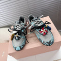 MIUMIU 26S GYMNASIUM SNEAKER IN SILVER FABRIC AND TURQUOISE BLUE SNAKE EFFECT CALFSKIN