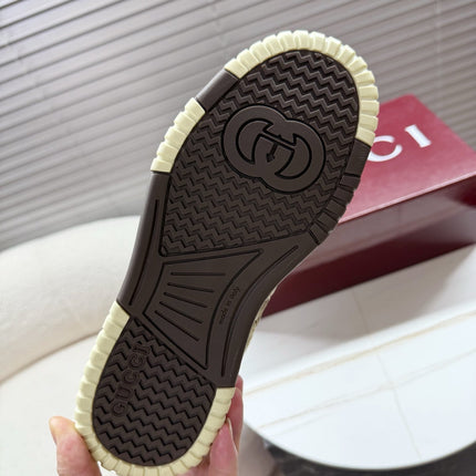 GUCCI 26S MAC80 SNEAKER IN BEIGE CANVAS AND DARK BROWN LEATHER