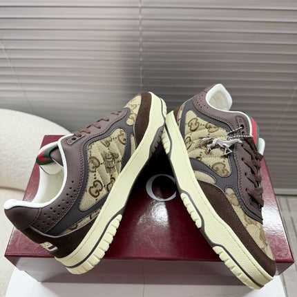 GUCCI 26S MAC80 SNEAKER IN BEIGE CANVAS AND DARK BROWN LEATHER