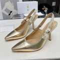 J'ADIOR SLINGBACK PUMP LIGHT GOLD CALFSKIN AND EMBROIDERED FABRIC 10 CM