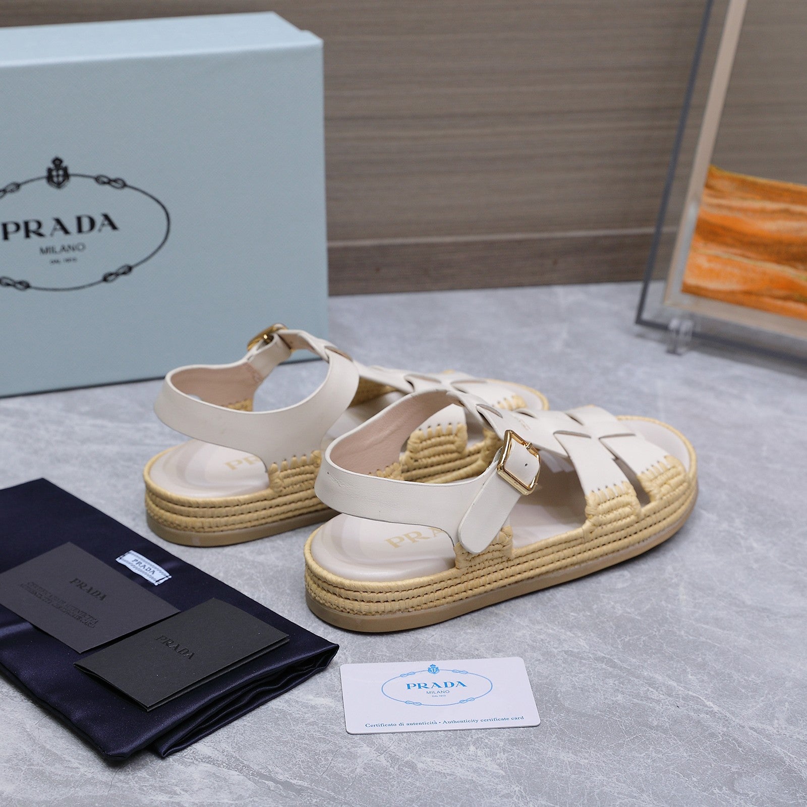 PRADA 26S SANDAL ESPADRILLES IN WHITE CALFSKIN