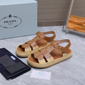 PRADA 26S SANDAL ESPADRILLES IN BROWN CALFSKIN