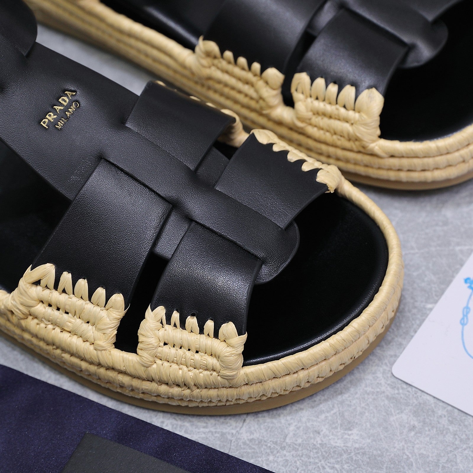 PRADA 26S SANDAL ESPADRILLES IN BLACK CALFSKIN