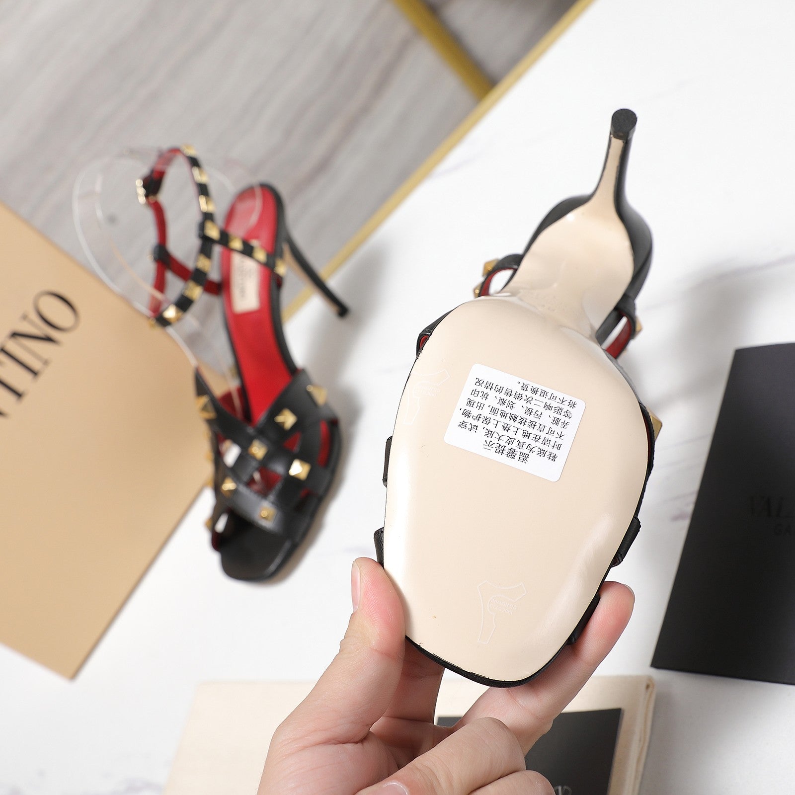 VALENTINO GARAVANI 100MM ROCKSTUD EMBELLISHED SANDALS IN BLACK CALFSKIN
