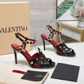VALENTINO GARAVANI 100MM ROCKSTUD EMBELLISHED SANDALS IN BLACK CALFSKIN